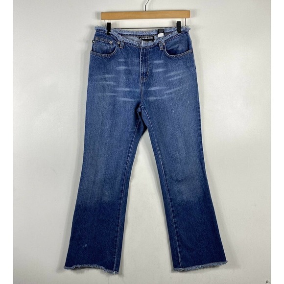 Express Frayed Trim Flare Leg Jeans - Picture 1 of 6